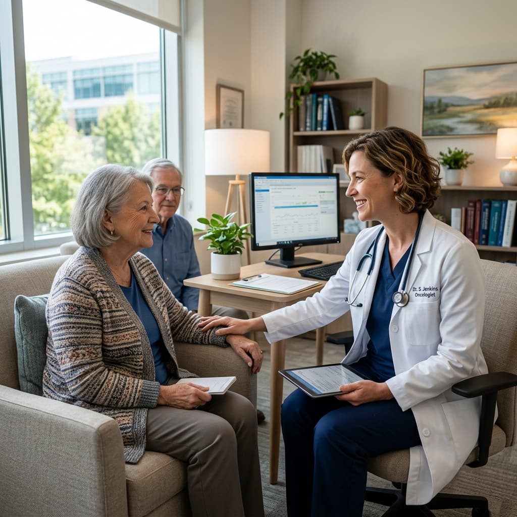 Compassionate oncologist consulting with patient